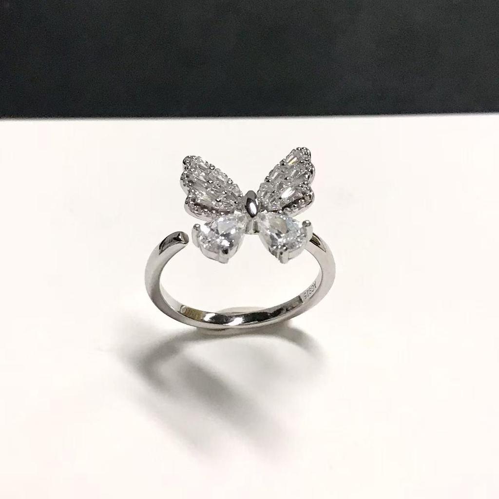925 Sterling Silver Exquisite Butterfly Diamond Ring – Elegant and Adjustable for Women