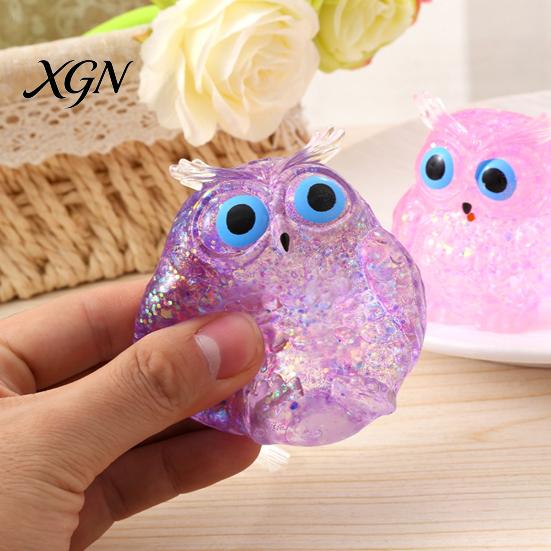 Bird Stress Toy Glitter Owl Sugar Ball Slow Rebound Relief Clear Squeeze Anxiety Relieving Animal Shape Hand Relaxation