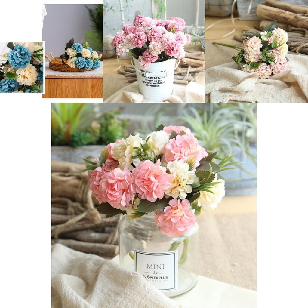 10 Heads Artificial Silk Hydrangea Fake Flowers Bouquet For Elegant Home Decor