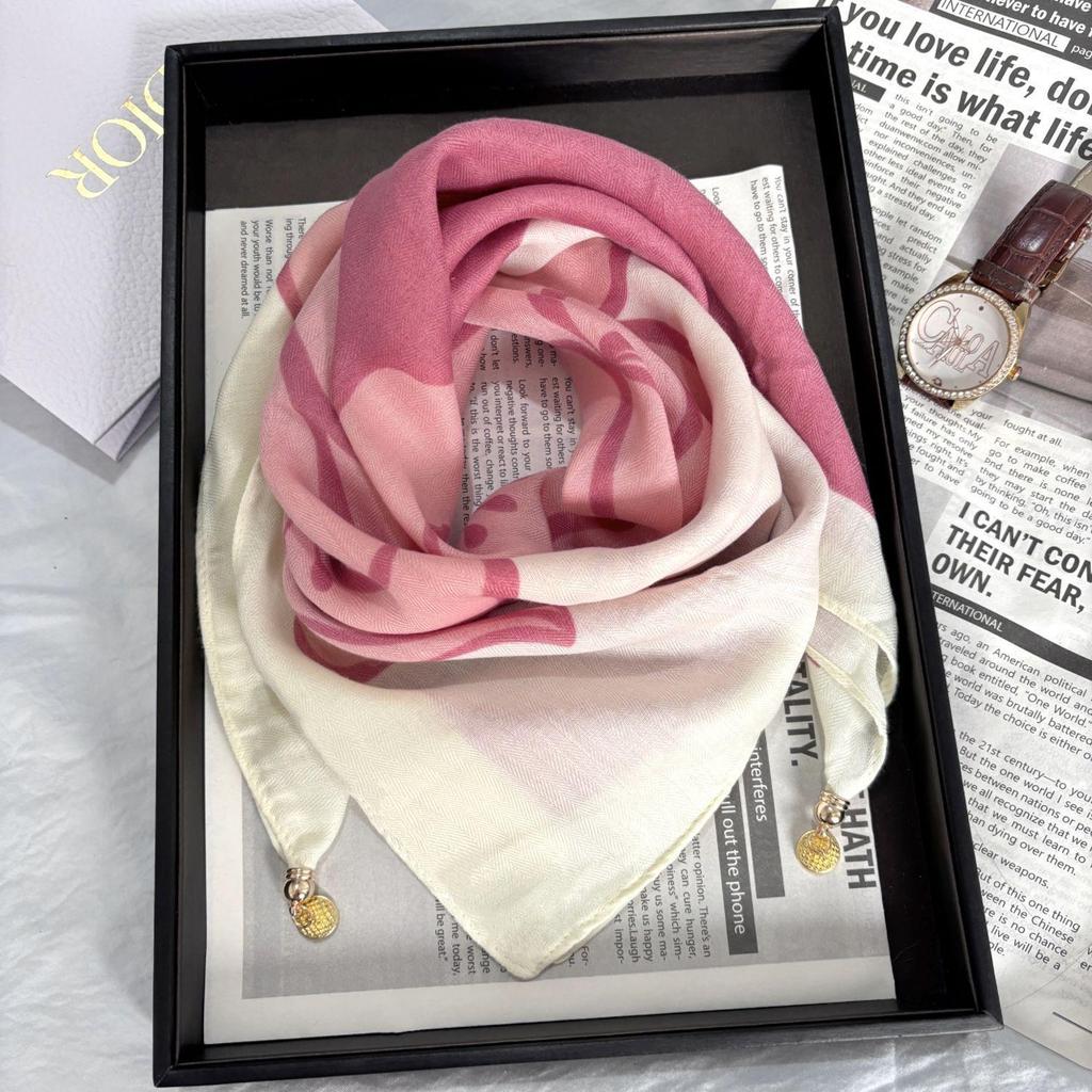 Chic Autumn/Winter Silk Scarf with Magnetic Golden Ball Clasp – Korean Style Neck Warmer