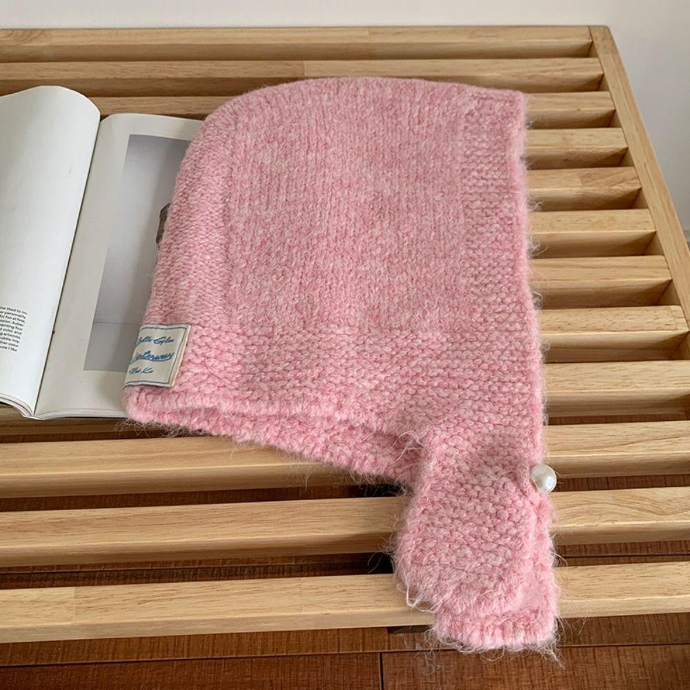 Coldproof Knitted Balaclava Hat Keep Warm Pullover Cap Sweet Neck Collar Beanies Cap Autumn