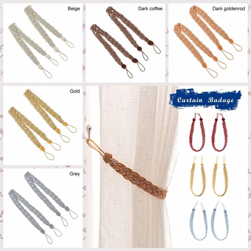2Pcs/se Simple Curtain Buckle Straps Satin Rope Braided Curtain Tiebacks Practical Home Decor