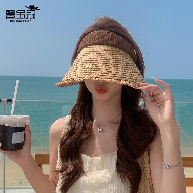 8539 Sommer Schirm Stroh Leerer Zylinder Outdoor Reise Strand Sonnenschutz Strohhut Vielseitige Mode Sonnenhut Kinder