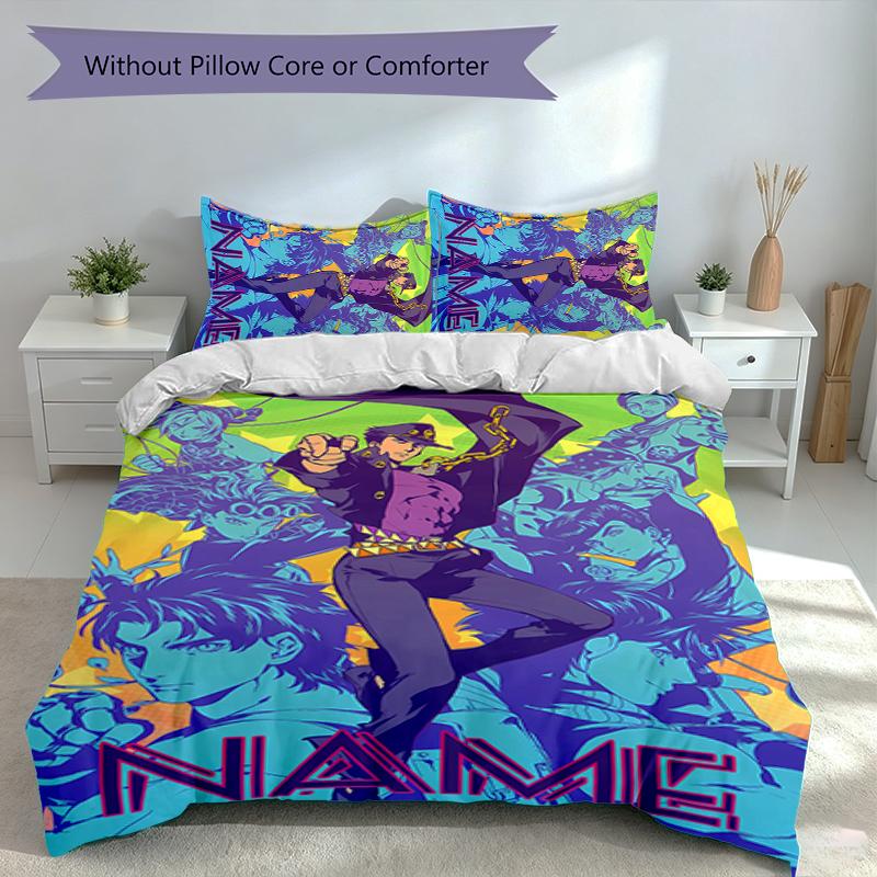 3pcs Custom Name JoJo's Bizarre Adventure Set,Includes 1 Duvet Cover and 2 Pillowcases,All-season Bedroom Decor