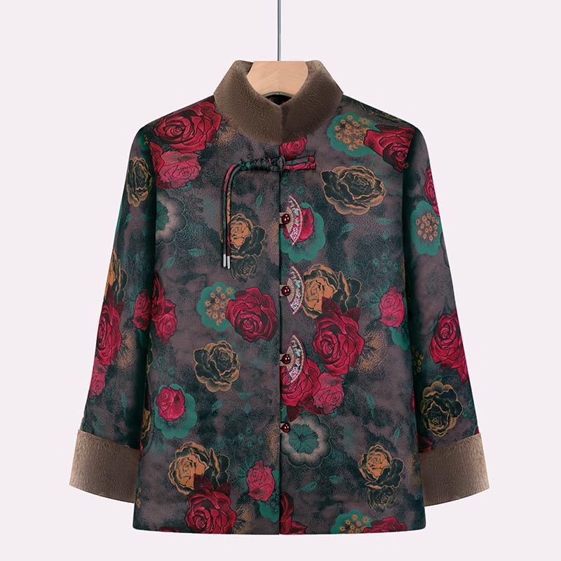 

Elderly Women s Winter Cotton Jacket - New Chinese Style Tang Suit with Velvet Lining 4XL (Recommended for 67.5-75 kg) зелёный