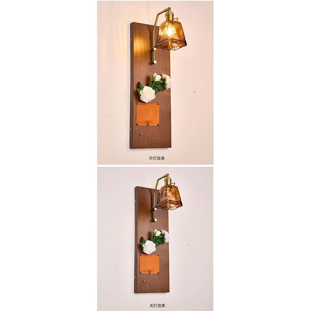 Modern Luxury Retro Wooden Wall Lamp Vintage Walnut Nordic Glass Wall Sconce Glass/Ceramic Lampshade Atmosphere Lighting