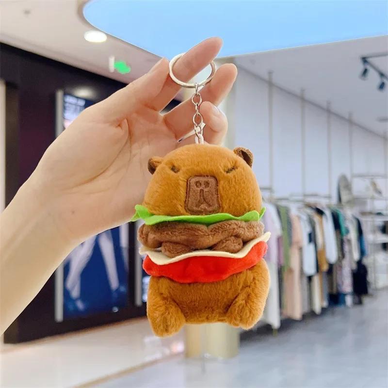 1-20PCS Hamburger Capybara Plush Keychain Backpack Pendant Toy Car Key Ring Decorat Kawaii Stuffed Doll Children Birthday Gift