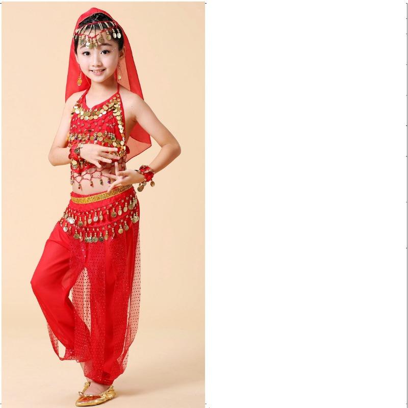Kids Indian Dance Performance Costume New Children Belly Dance Ethnic Set Girls Arabian Princess Stage Outfit