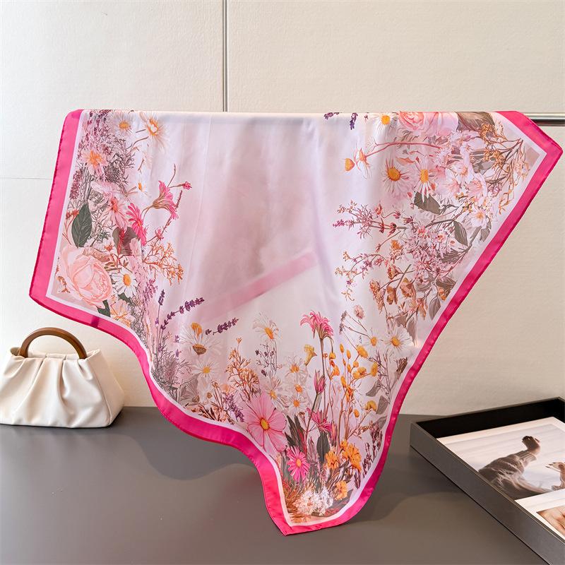 Luxury Floral 70cm Square Scarves Women's Silk Scarf Spring and Summer Bandana Small Neckties Hairbands Foulard Shawl