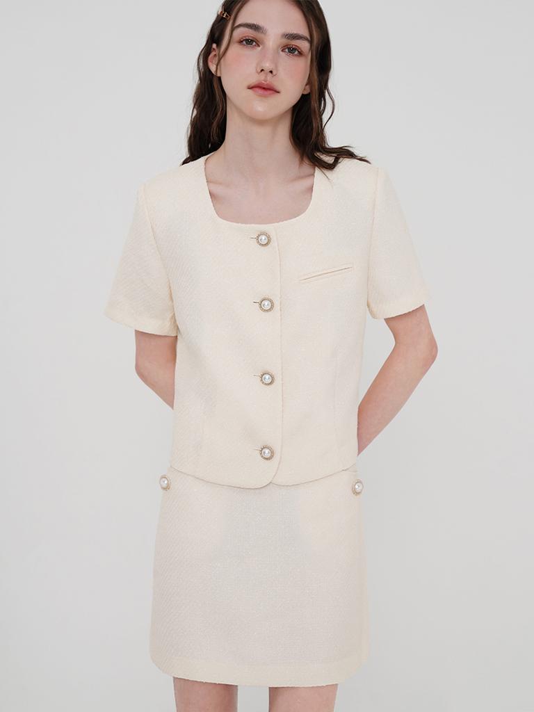 SISTERHOOD Tweed A-Line Mini Skirt - Ivory