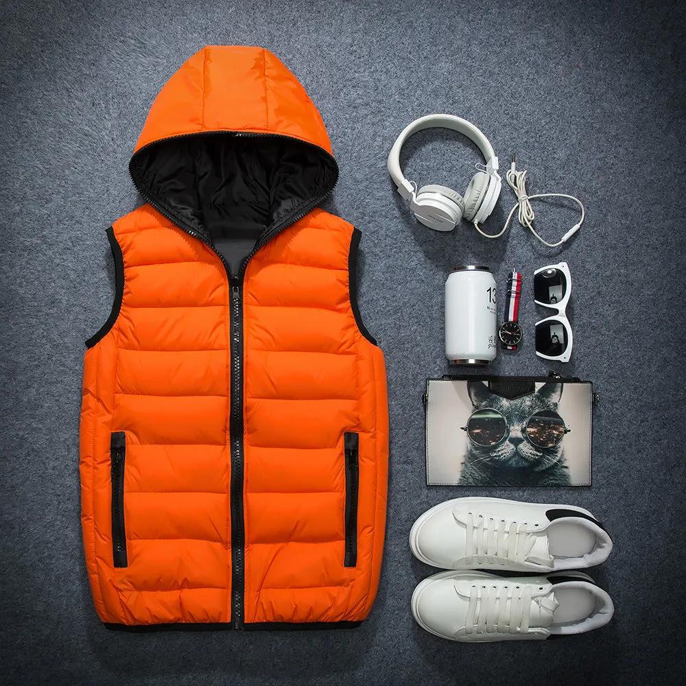

Осенне-зимний женский жилет без рукавов, пальто, мужская и женская куртка без рукавов, теплый жилет с капюшоном XS оранжевый