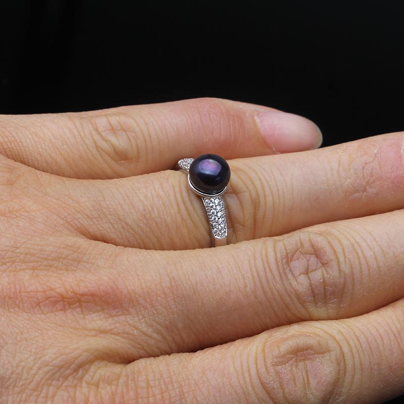 Echte Natürliche Süßwasserperlenringe Damen, Weißer Sterling Silber Perlenring Verstellbar Ehefrau Mutter Ehefrau Geburtstagsgeschenk Rosa