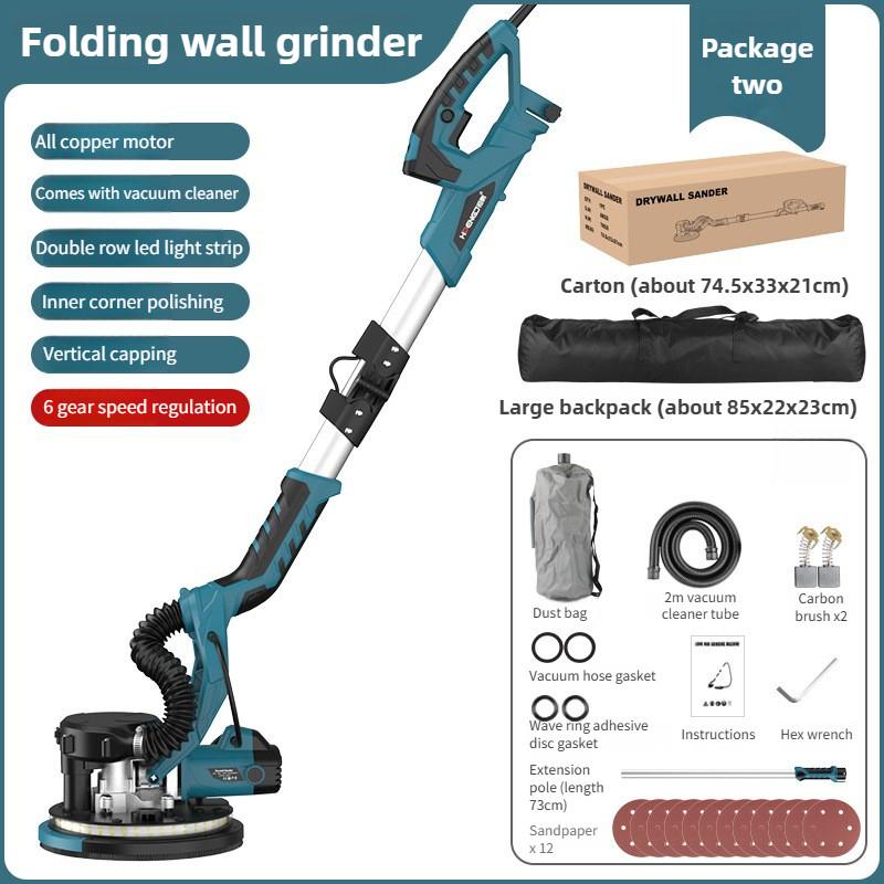 9-inch Self Suction Long Pole Wall Grinder Professional Efficient Dust-free Wall Putty Sander Foldable Wall Polishing Machine