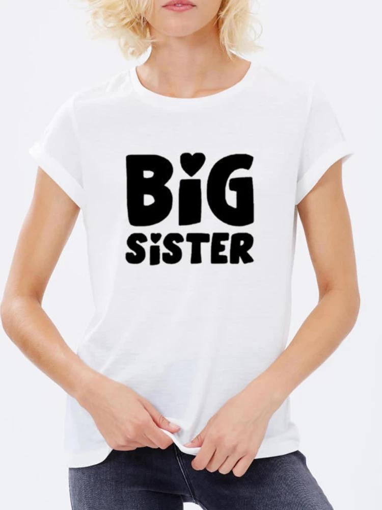 Big Sister Letter Print T Shirt Women Short Sleeve O Neck Loose Tshirt Ladies Summer Women Tee Shirt Tops Camisetas Mujer