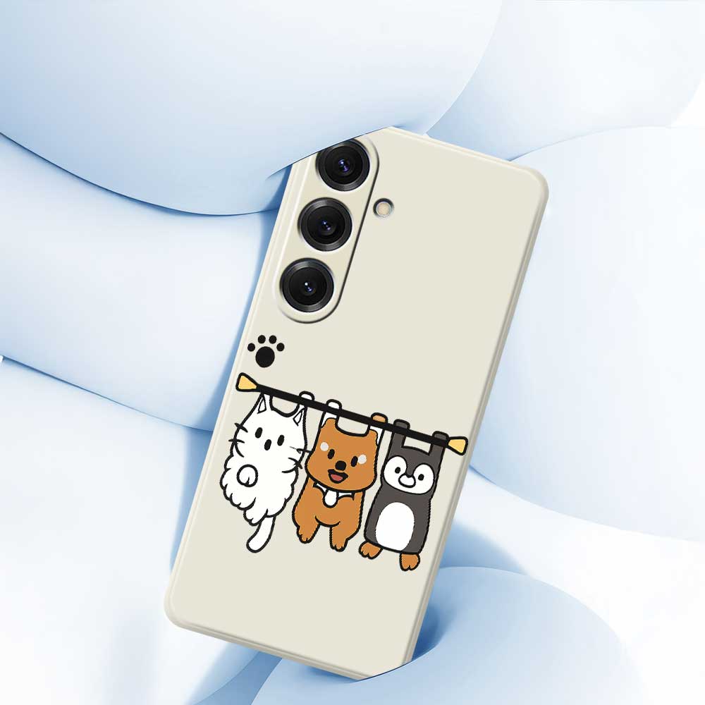 For Samsung Galaxy S25 Case Three Animal Dolls Pattern Printing Straight Edge TPU Phone Back Cover