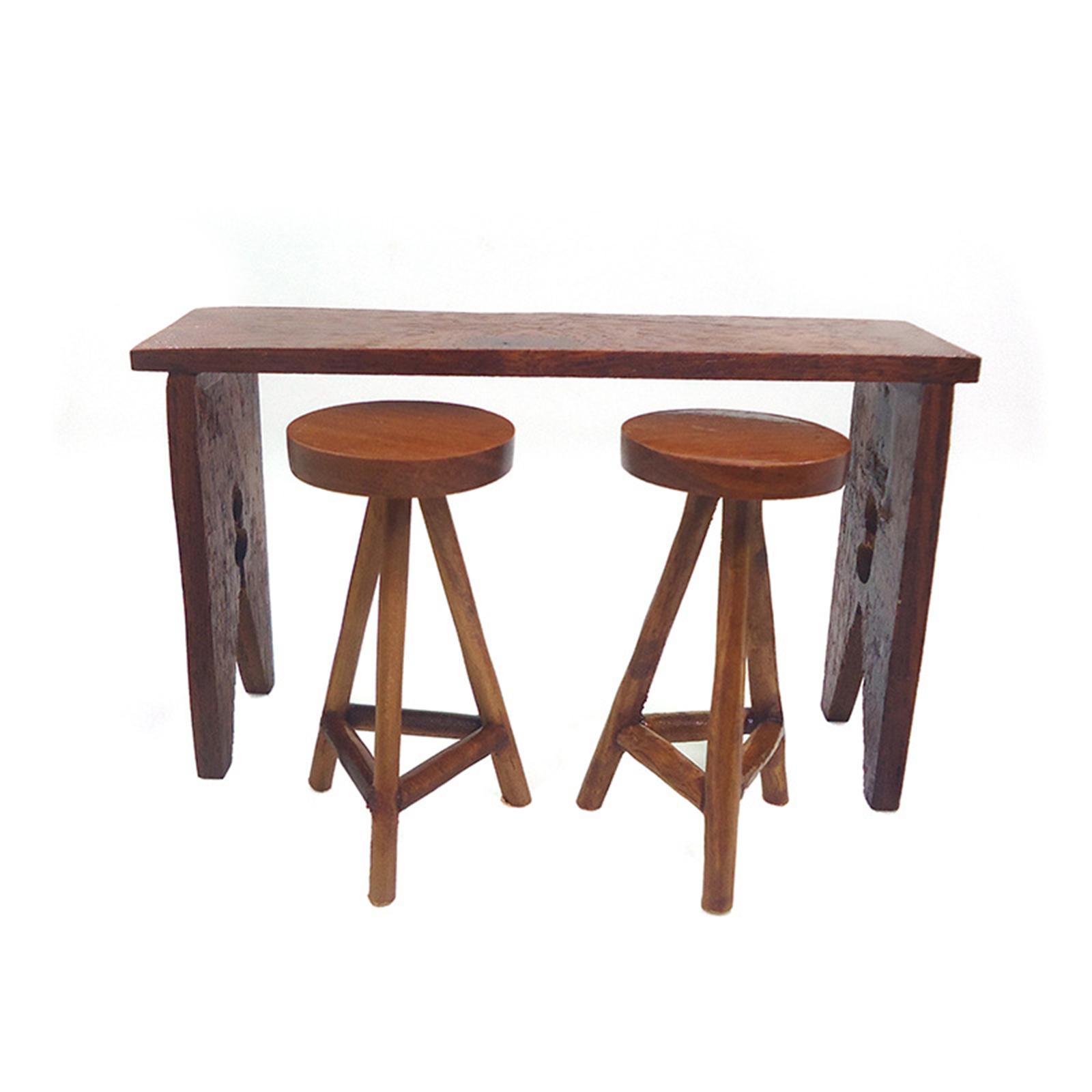

Realistic Wood Table Miniature Zakka Realistic Pretend Play for Role Display Round Top Stool Model Vintage Stool 1:12