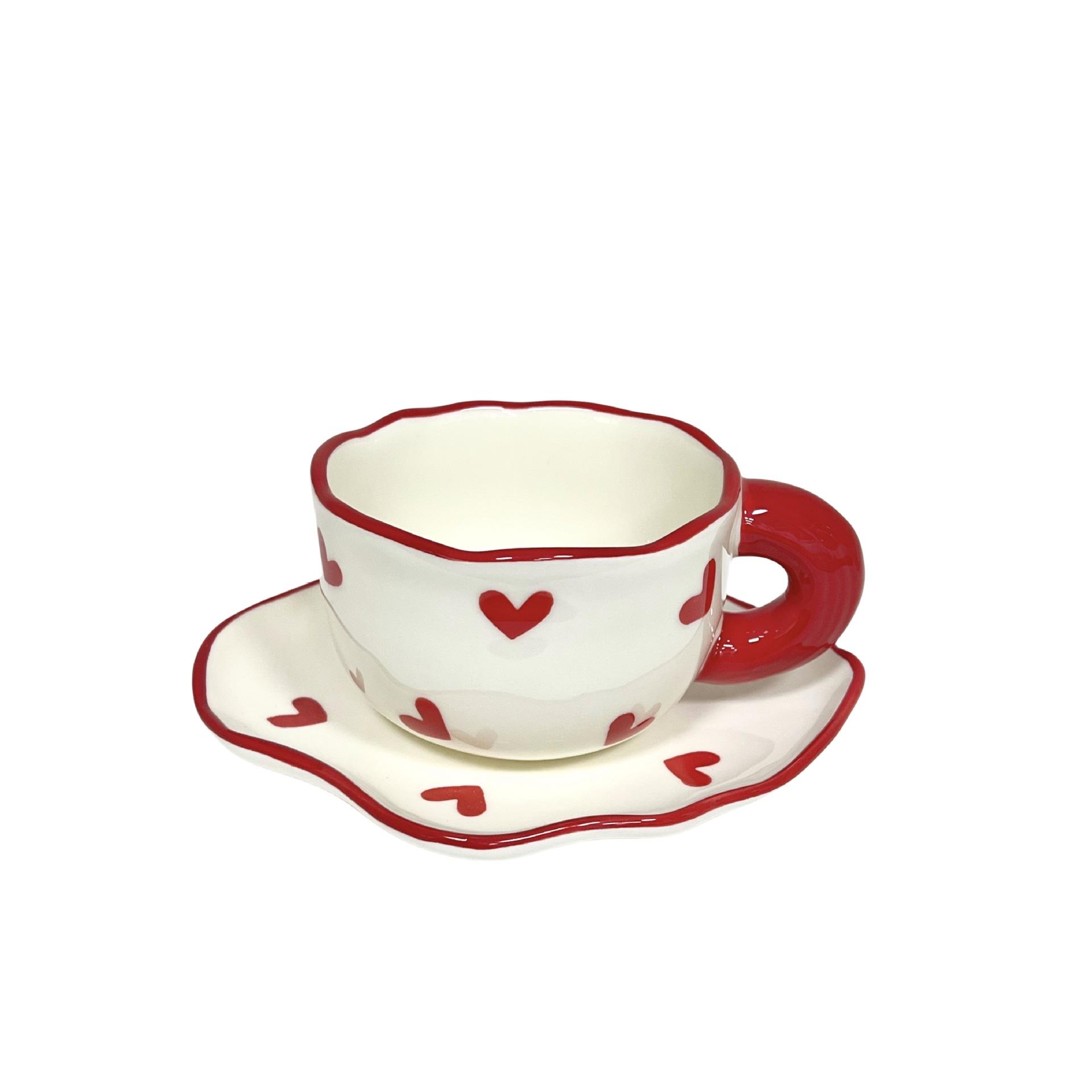 

Love hand-squeezed coffee cup with saucer set cute girl afternoon tea teacup drinking cup 200ml