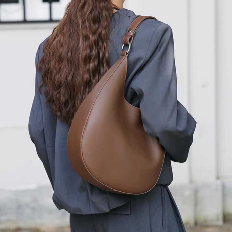 HIFASHION Genuine Cowhide Leather Half Moon Bags Casual Underarm Shoulder Purse Large Capacity Crossbody Hobo Work Tote Handbags