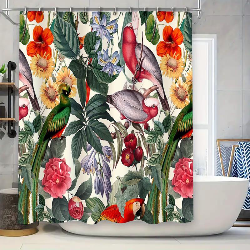 

Floral Botanical Birds Shower Curtain Tropical Rainforest Nature Landscape Bathroom Decor Vintage Artistic Pattern Home Decor W60H190(CM)-1 Pcs