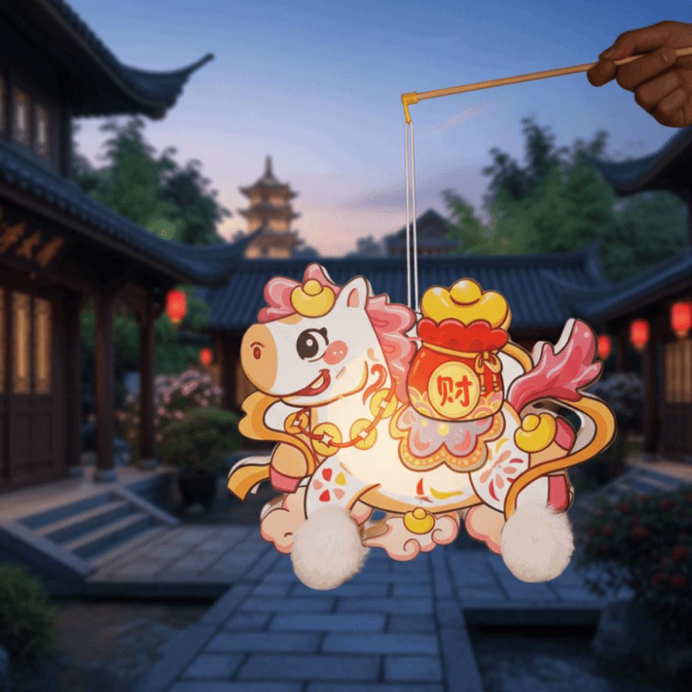 Cartoon New Year Lanterns Traditional PVC Horse Year Lantern Waterproof Hanging Handheld Lanterns Celebration Event