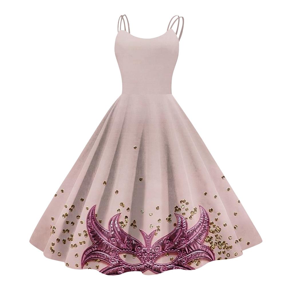 Damenkleid, Karnevalsdruck, Sexy Strapse, Großes Display, Retrokleid