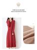 Women's Slim Fit V-Neck Wool Knit Dress - Waist-Hugging, Extra Long, Over-the-Knee, for Autumn/Winter Temperament