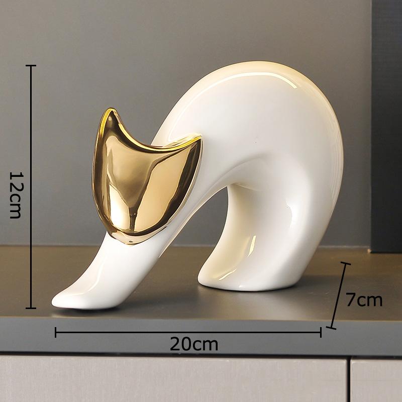 Sztuka Abstrakcyjna Ceramiczny Posążek Kotka Białe Ozdoby Zwierzęce Dekoracja Biurka Porcelanowa Rzeźba Kota Estetyka Wystroju Pomieszczenia