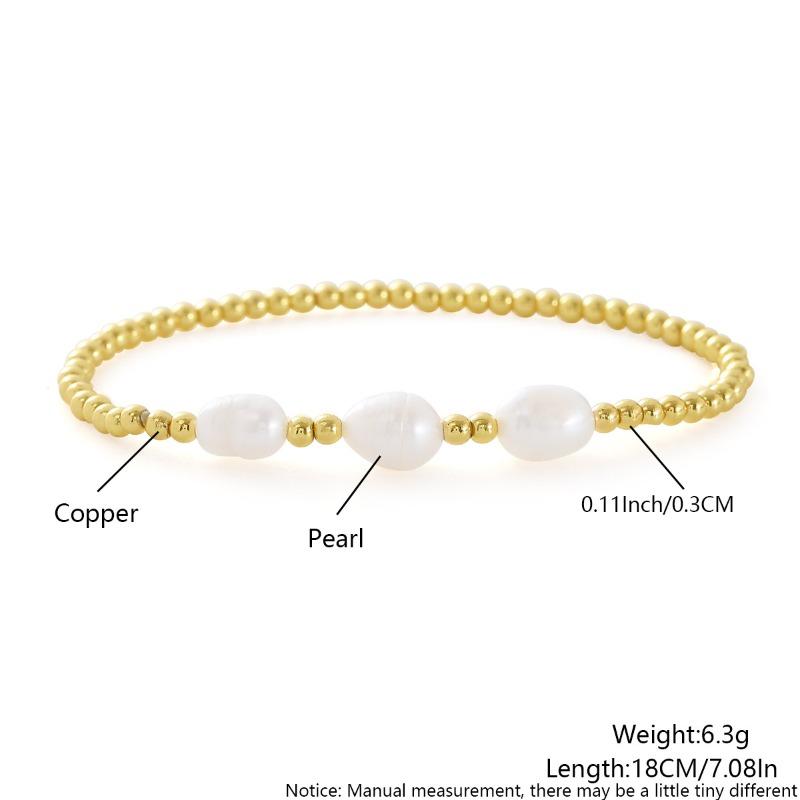 Meier 18k Copper Plated Beaded Elastic Bracelet Imitation Pearl Multi-layered Beaded Bracelet Easiest for Match
