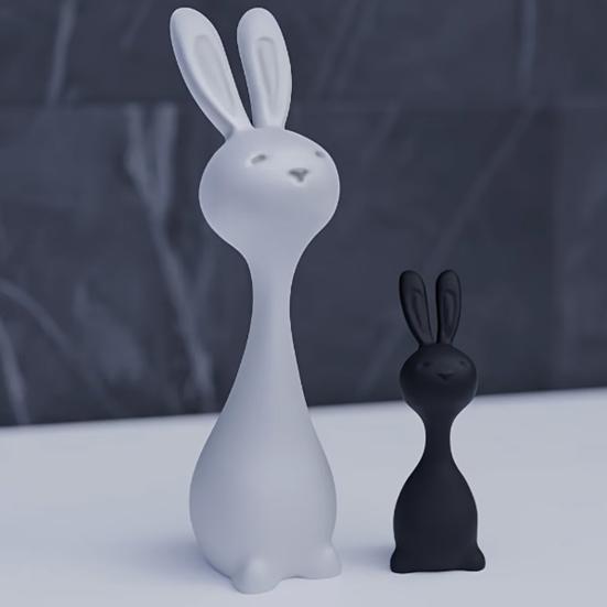 1 Pair 3D Printed Abstract Bunny Figurine Minimalist Black White Rabbit Statue Animal Sculpture Living Room Bedroom Decoration