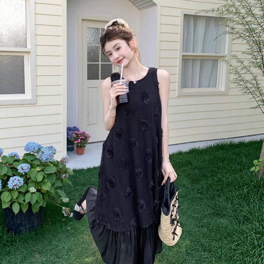 Black new product super good-looking suspender dress women's summer dopamine high-end seaside vacation beach vest long dress