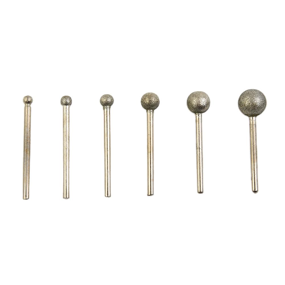 6PCS Grinding Needle Head Emery Round Ball Burr Drill Bit For Carving Engraving Drilling 4-12mm Glass Gemstones Power Tools