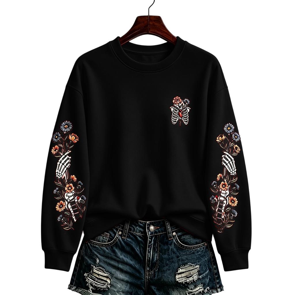 Women's Fashion Casual Halloween Print Pullover Sweatshirt Long Sleeve Neck Top