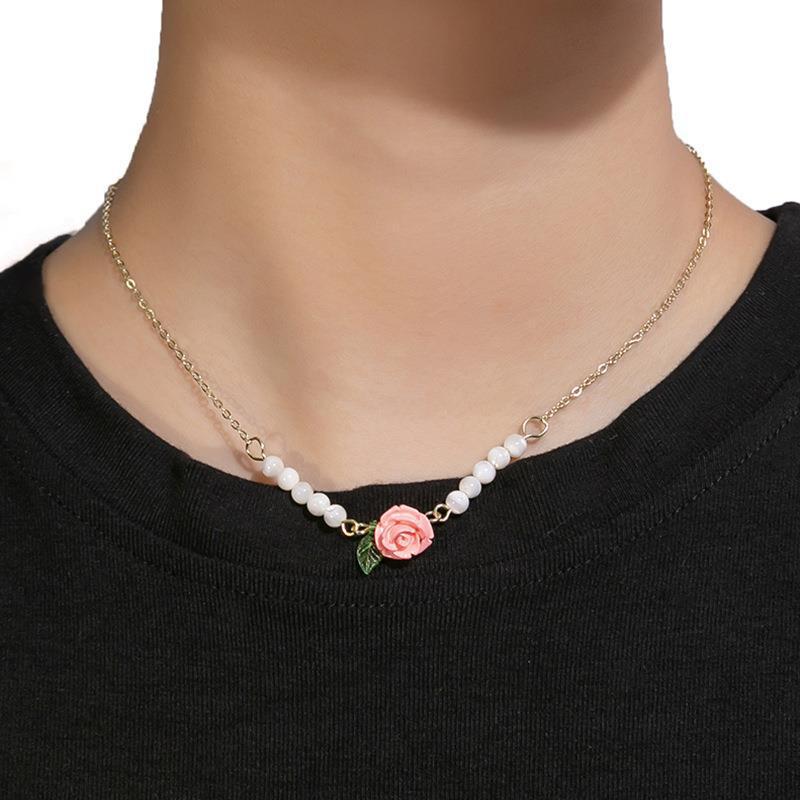 Dopamine Colorful Stone Necklace Colored Beaded Flowers Sweet Cool Wind Clavicle Chain Candy Love Jewelry