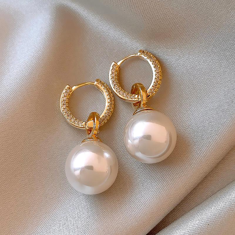 Advanced Geometric Round Micro Set Zircon Pink Pearl Pendant Earrings For Women 2026 Fashion Jewelry Accessories Girl’s Eardrop