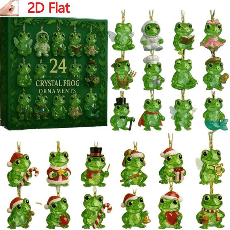 

24 Days Christmas Countdown Calendar with 24 Unique 2D Crystal Frog Ornaments, 2025 Frog Advent Calendar, Holiday Surprise Gift for Frog Lovers зелёный