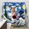 Funny Cat In Bathtub Bathing Cartoon Kids Shower Curtain Tyrannosaurus Rex Wave Polyester Fabric Shower Curtains Bathroom Decor