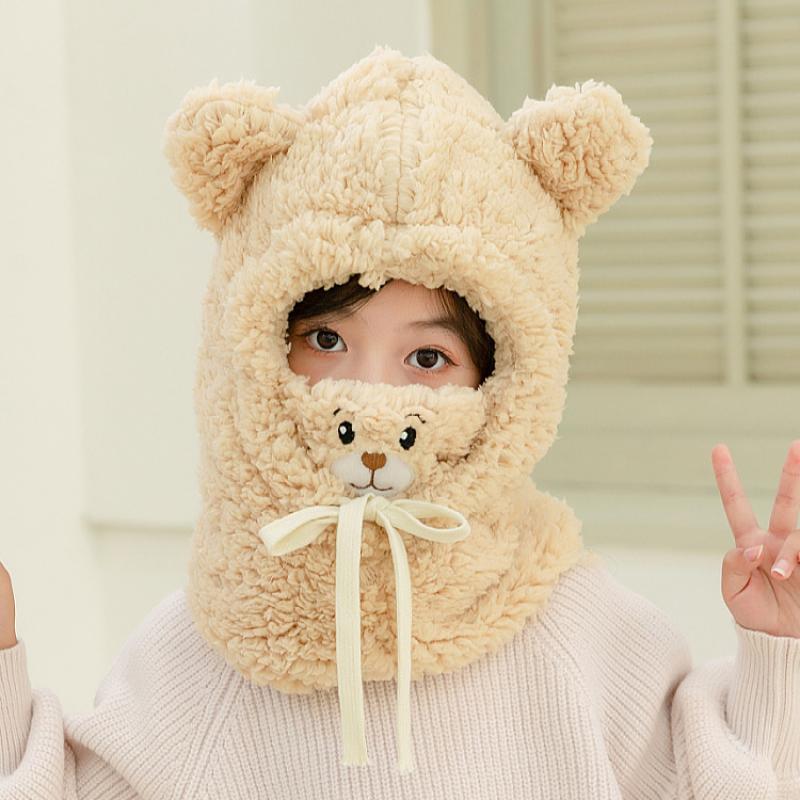 3-9Y Cartoon Hat for Girls Boys Scarf Thicken Cap Winter Hat for Kids Newborn Baby Stuff Children Hat Plus Fleece Kids Caps