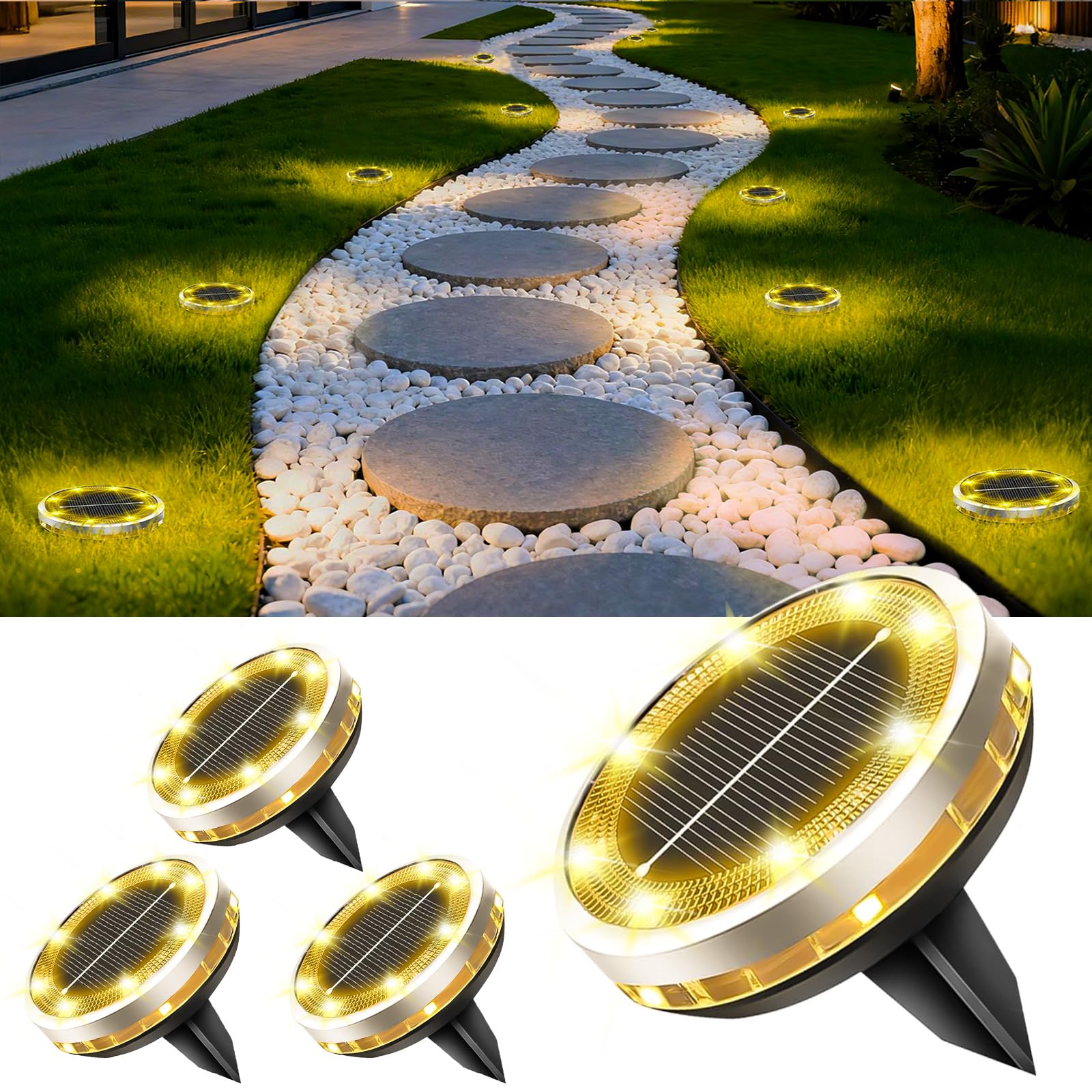 

Solar Lights, Outdoor, IP68 Waterproof, Recessed Garden Lights, Solar-Powered Garden Lights, Freestanding Garden Lights, Automatic Turn-On, Light
