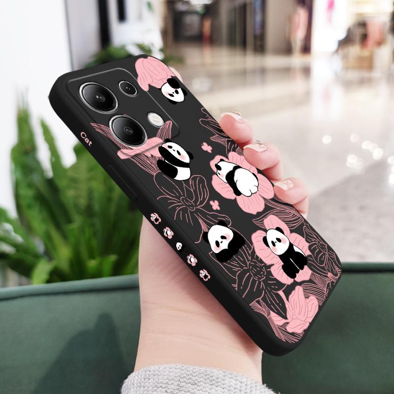 Blumen Panda Handyhülle Für Xiaomi Redmi Note 14 13 12 12S 11 11S 10 10S 9 9S Pro Plus 4G 5G Flüssigsilikon Hülle