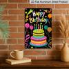 2D Flat Decorative 8×12 Inch Aluminum Plaque Metal Sign | Happy Birthday Colorful Cake & Balloon Design; Ideal for Birthday Party & Home Wall Decor