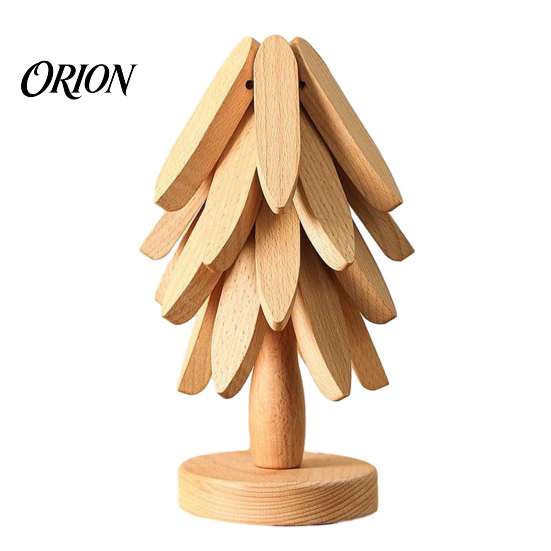 Natural Pine Wood Hot Pad Collapsible Wooden Trivets for Dishes, Christmas Tree Shaped Pot Mat Table, Heat Holiday Tabletop Decor Dining Resistant