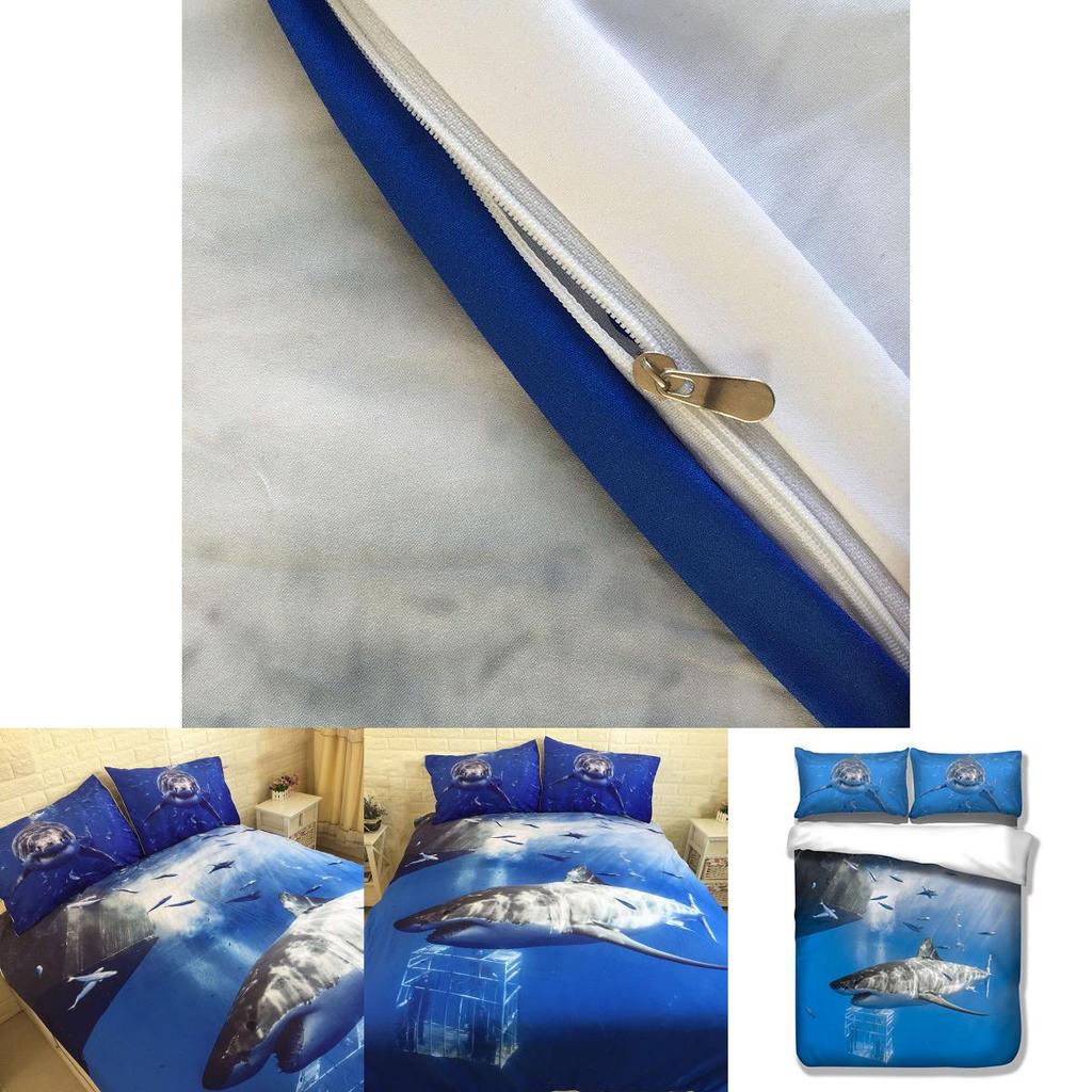 Stunning 3d Shark Duvet Cover With Pillow Cases Marine Animal Quilt Bedding Set New