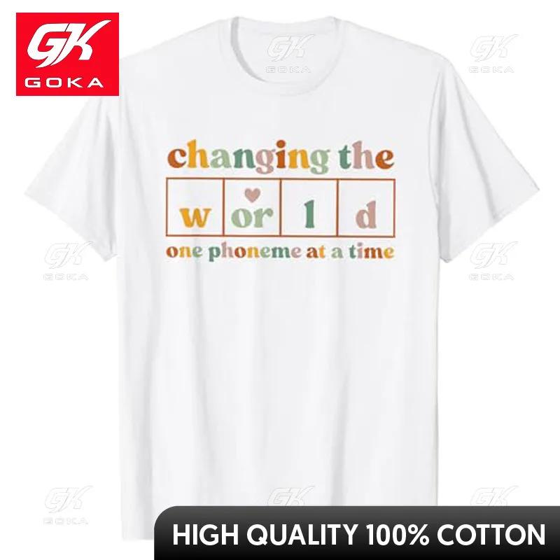 

Changing The World One Phoneme At A Time Dyslexia Teacher TShirt Letters Printed Sayings Graphic Tee Tops Funny Teacher Gifts S