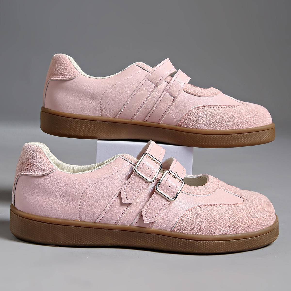 

Ретро слово с моральной тренировочной обувью женские 2025 весна и лето новый нишевый дизайн липучка модные универсальные туфли Мэри Джейн 42 розовый