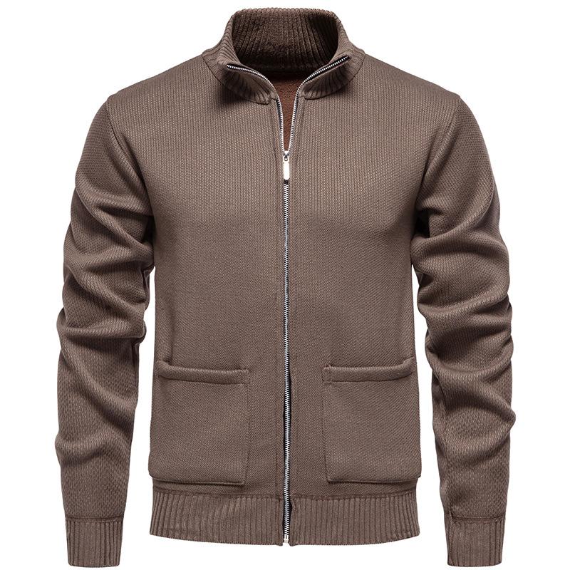 Winter Plus Velvet Men's Sweater Knitted Jacket Men's Stand-up Collar Slim Fit Trendy Handsome Knitted Cardigan