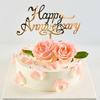 6pcs Happy Anniversary Cake Topper Gold Acrylic Cake Topper, Happy Anniversary Cake Sign, Wedding Cake Decorations Party Supplies