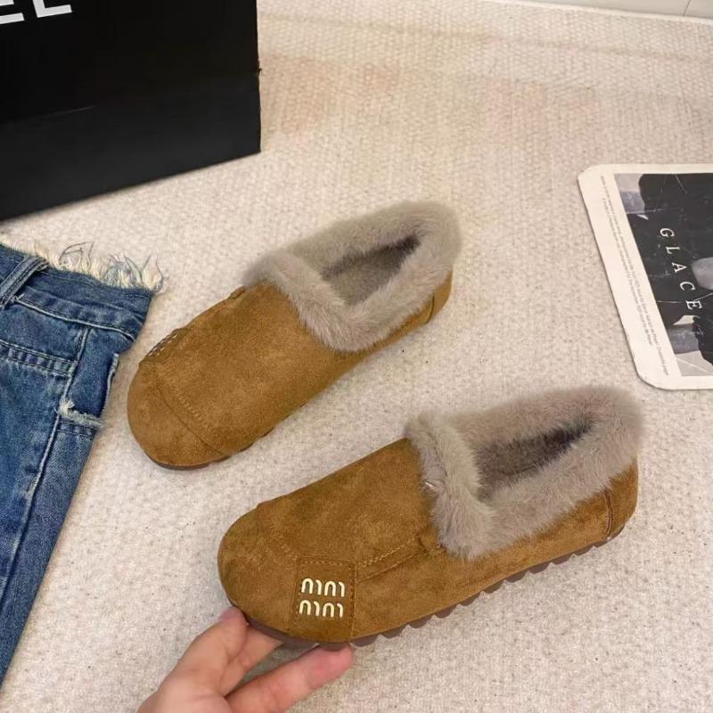 Winter new retro flat-bottomed shallow-mouth velvet warm Doudou shoes with one foot, soft-soled non-slip cotton shoes