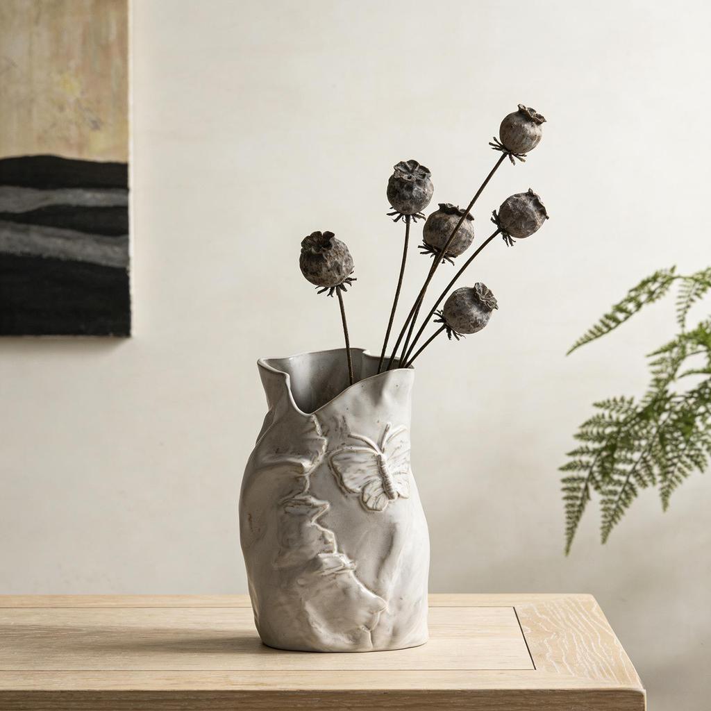 French Retro Cream Ceramic Vase for Floral Arrangements – Elegant Living Room & Dining Table Decor