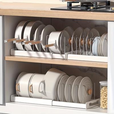 1pc Multi-purpose Pot Organizer Rack With Adjustable Dividers For Cabinet Expandable Pot Racks Pots And Pans Organizer For Kitchen Cabinet