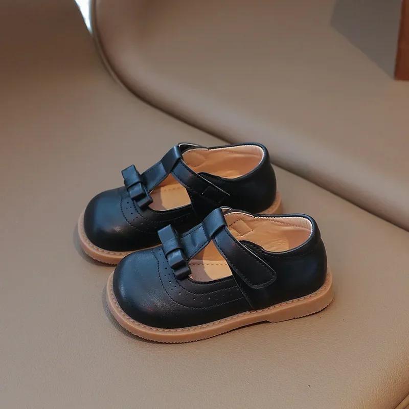 Girls Leather Shoes Simple Brand  Spring Autumn Designer Princess Sweet Cute SoftComfortable Children Flats Kids Shoes New
